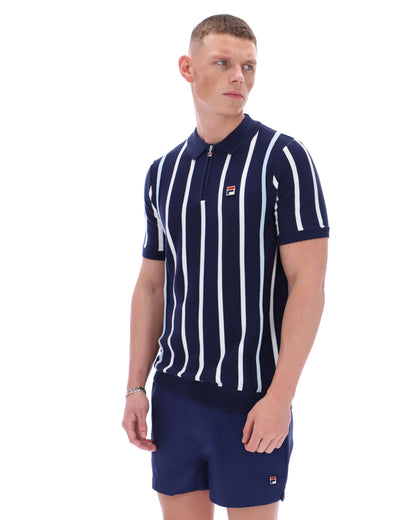 Fila Navy Giorgio Crochet Patchwork Knitted Polo - Navy