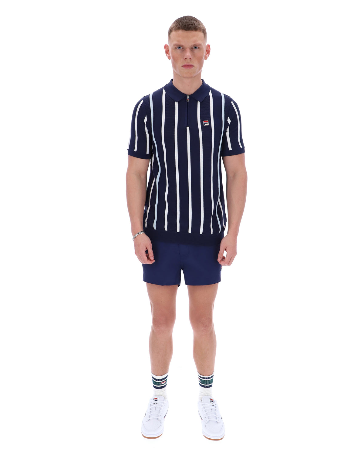 Fila Navy Giorgio Crochet Patchwork Knitted Polo - Navy
