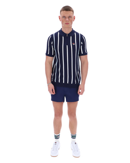 Fila Navy Giorgio Crochet Patchwork Knitted Polo - Navy