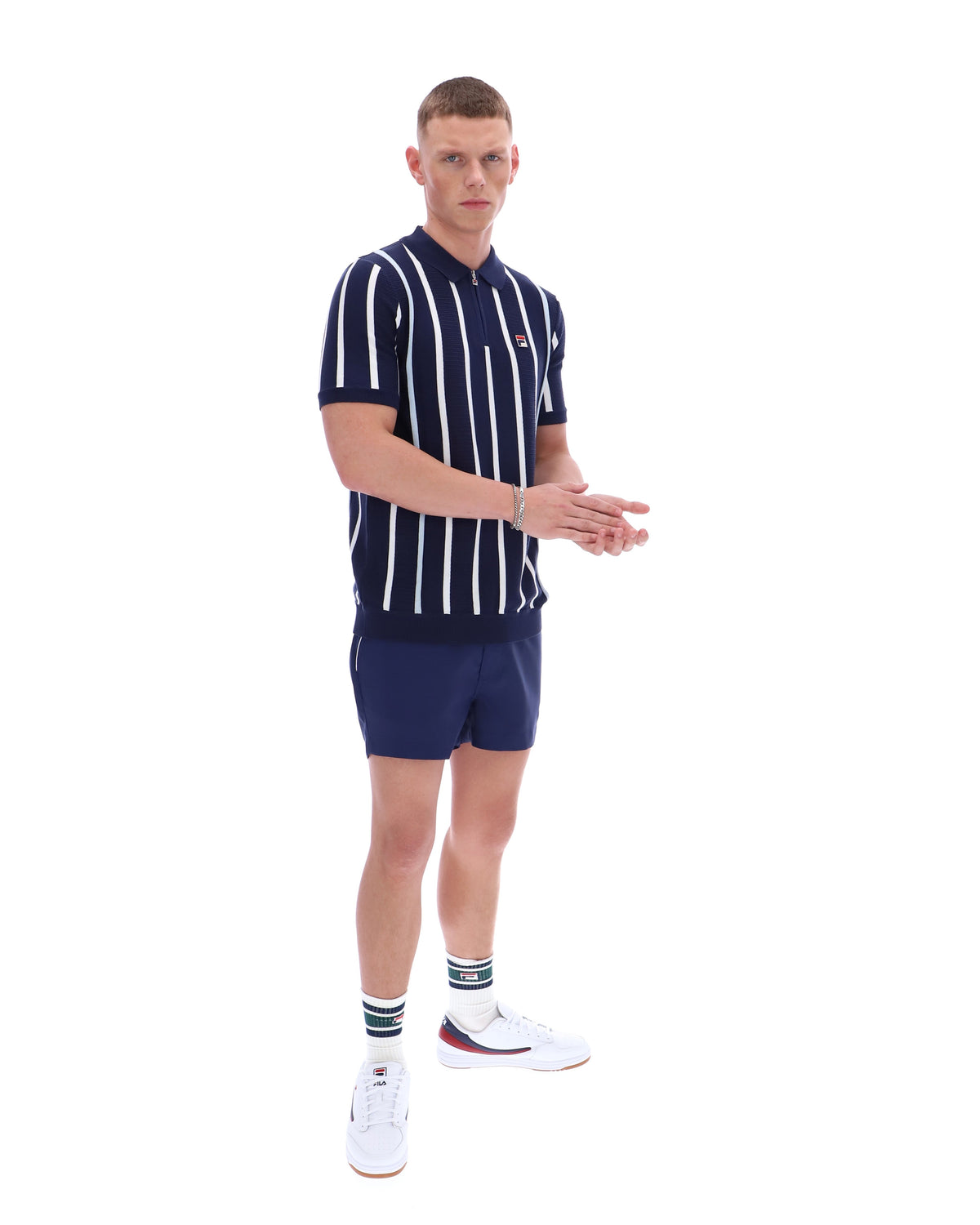 Fila Navy Giorgio Crochet Patchwork Knitted Polo - Navy