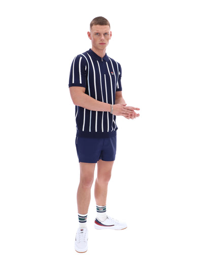 Fila Navy Giorgio Crochet Patchwork Knitted Polo - Navy