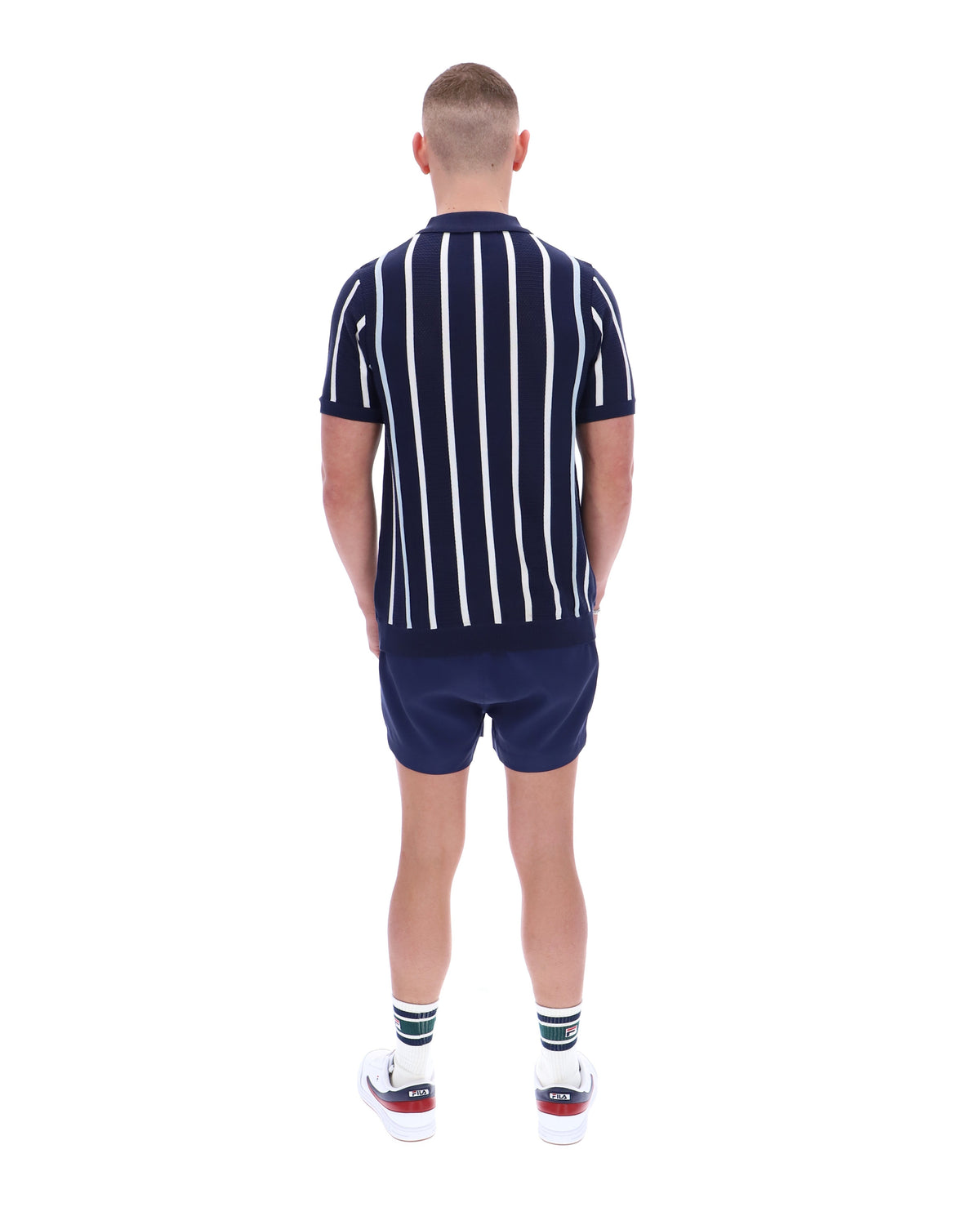 Fila Navy Giorgio Crochet Patchwork Knitted Polo - Navy