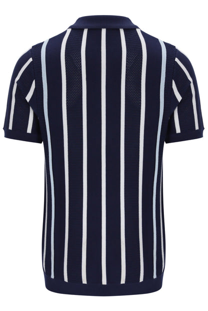 Fila Navy Giorgio Crochet Patchwork Knitted Polo - Navy