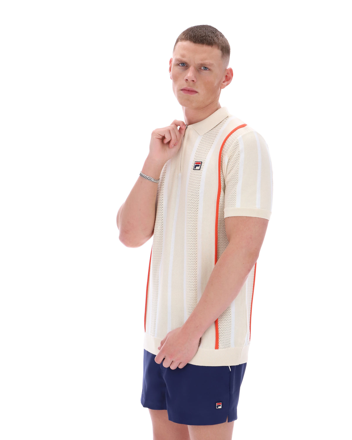 Tapioca Giorgio Crochet Patchwork Knitted Polo - Off White