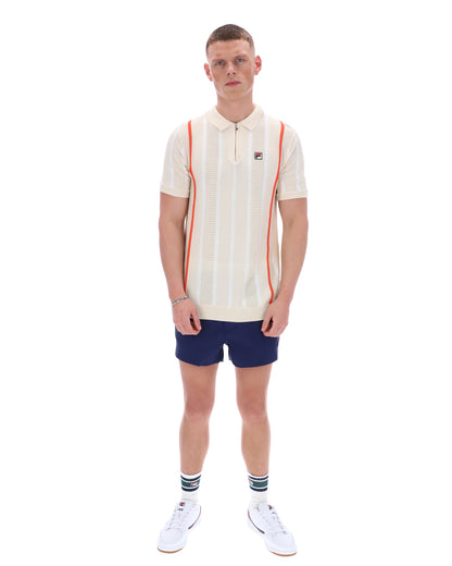 Tapioca Giorgio Crochet Patchwork Knitted Polo - Off White