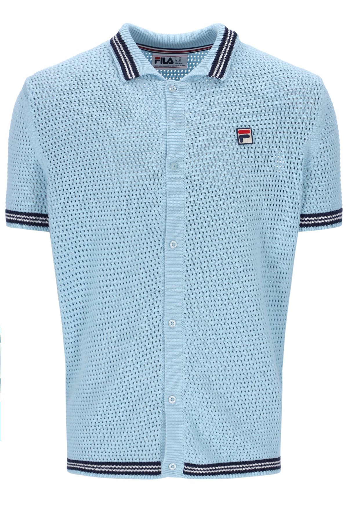 Skyway Domenico Crochet Knitted Shirt with Contrast Tipping - Baby Blue