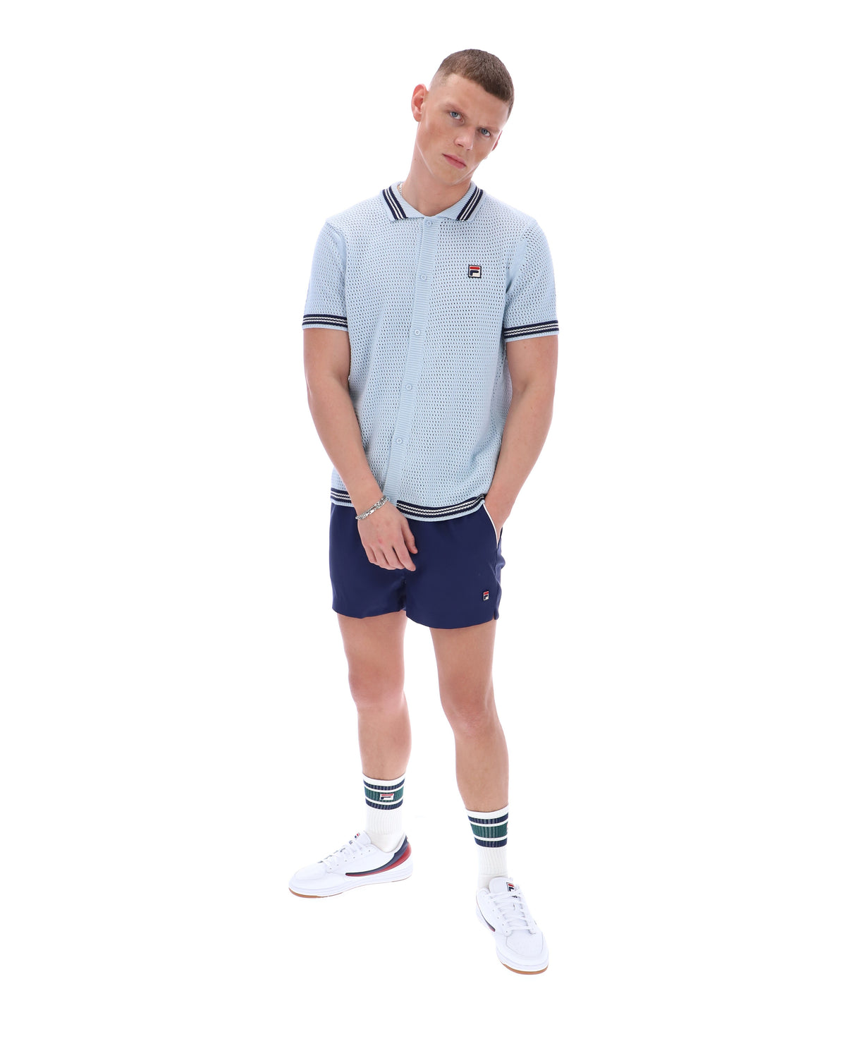 Skyway Domenico Crochet Knitted Shirt with Contrast Tipping - Baby Blue