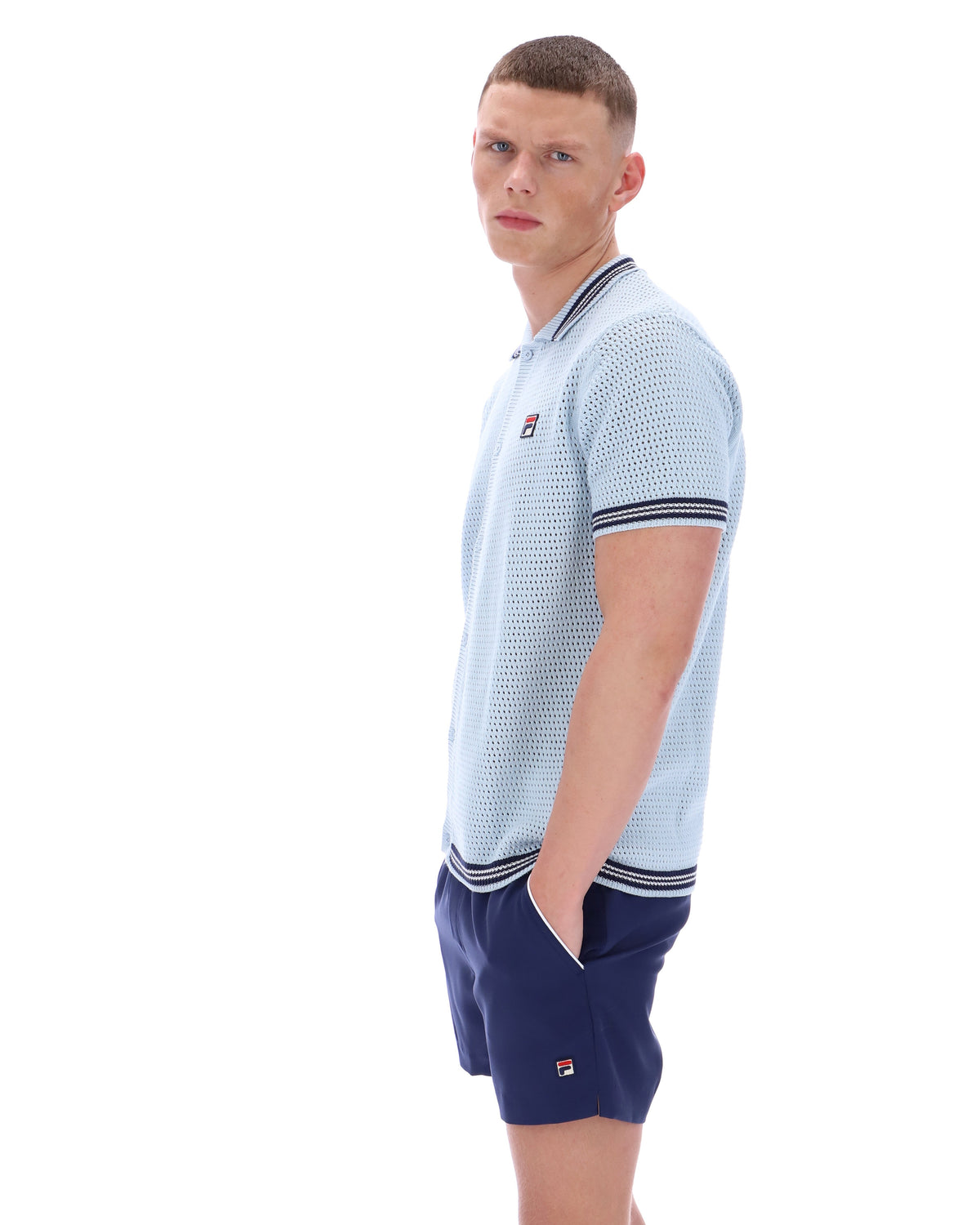 Skyway Domenico Crochet Knitted Shirt with Contrast Tipping - Baby Blue