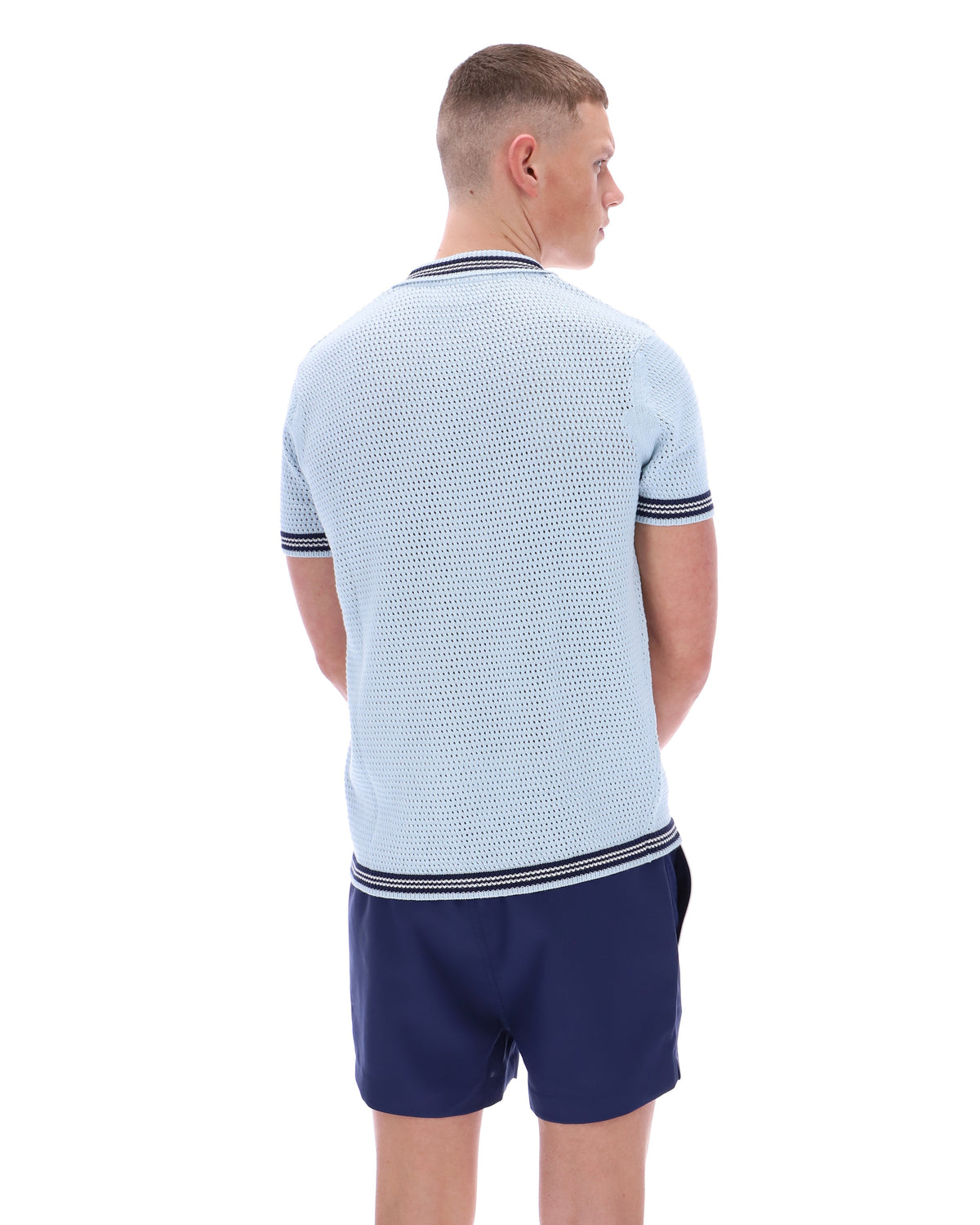 Skyway Domenico Crochet Knitted Shirt with Contrast Tipping - Baby Blue