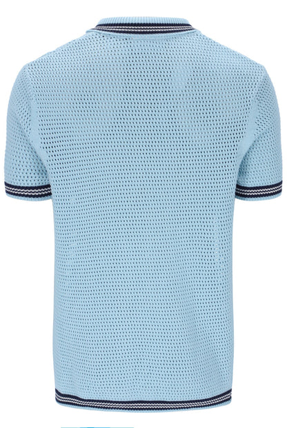 Skyway Domenico Crochet Knitted Shirt with Contrast Tipping - Baby Blue