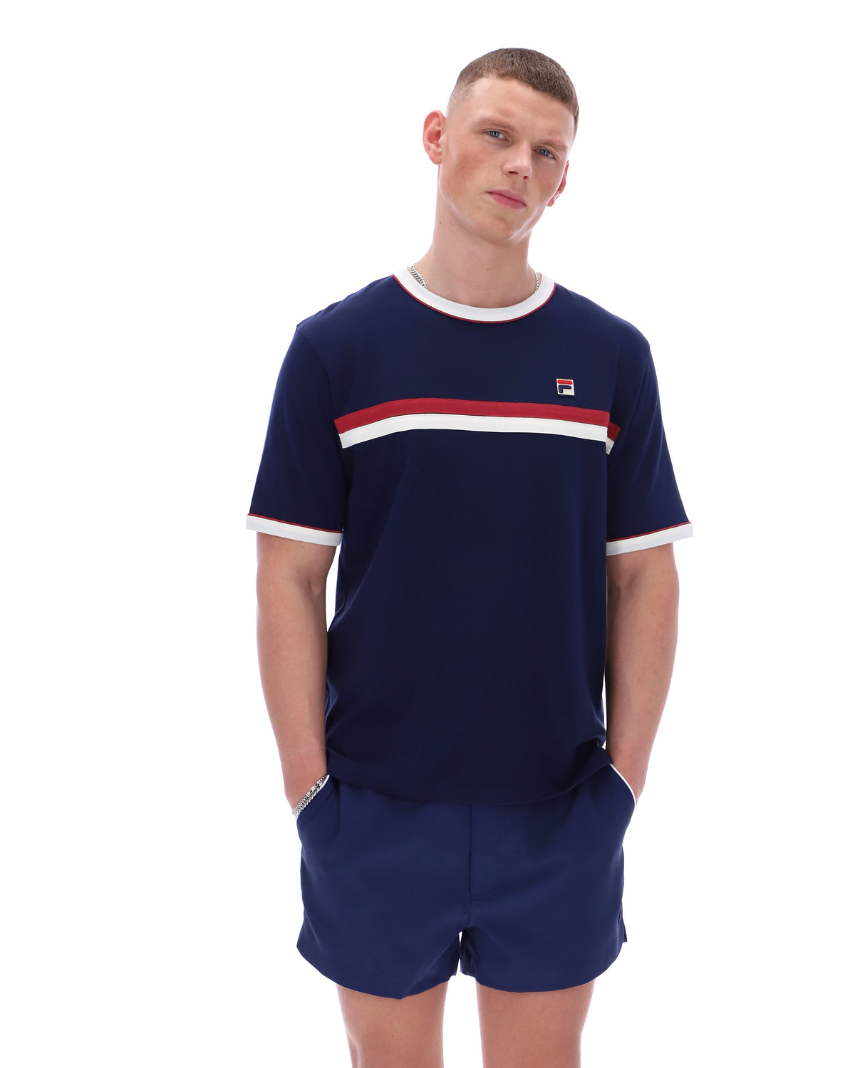 Fila Navy Rosario Tee with Terry Stripes - Navy
