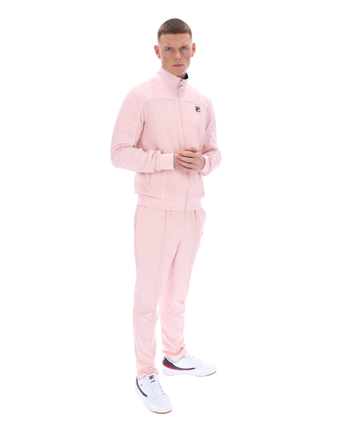 Pale Pink Armando Contrasting Piping Track Top - Light Baby Pink