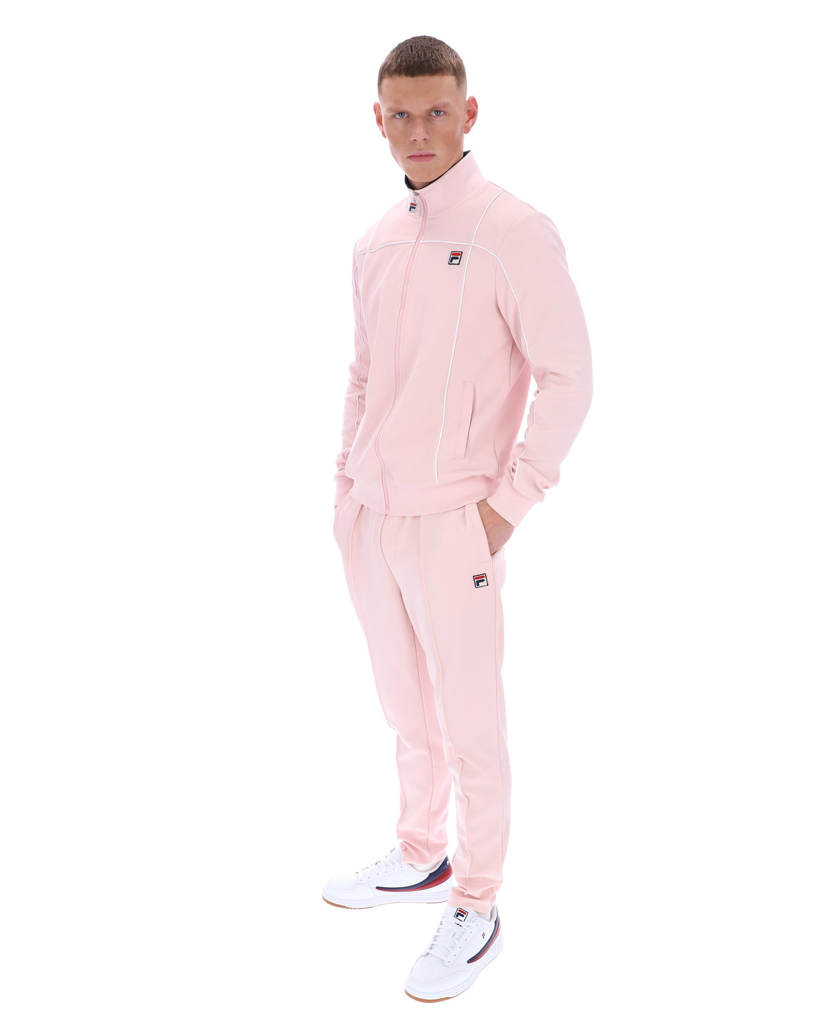 Pale Pink Armando Contrasting Piping Track Top - Light Baby Pink