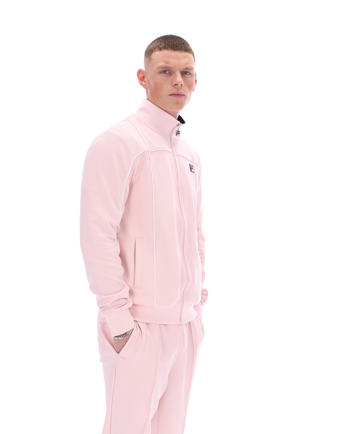Pale Pink Armando Contrasting Piping Track Top - Light Baby Pink