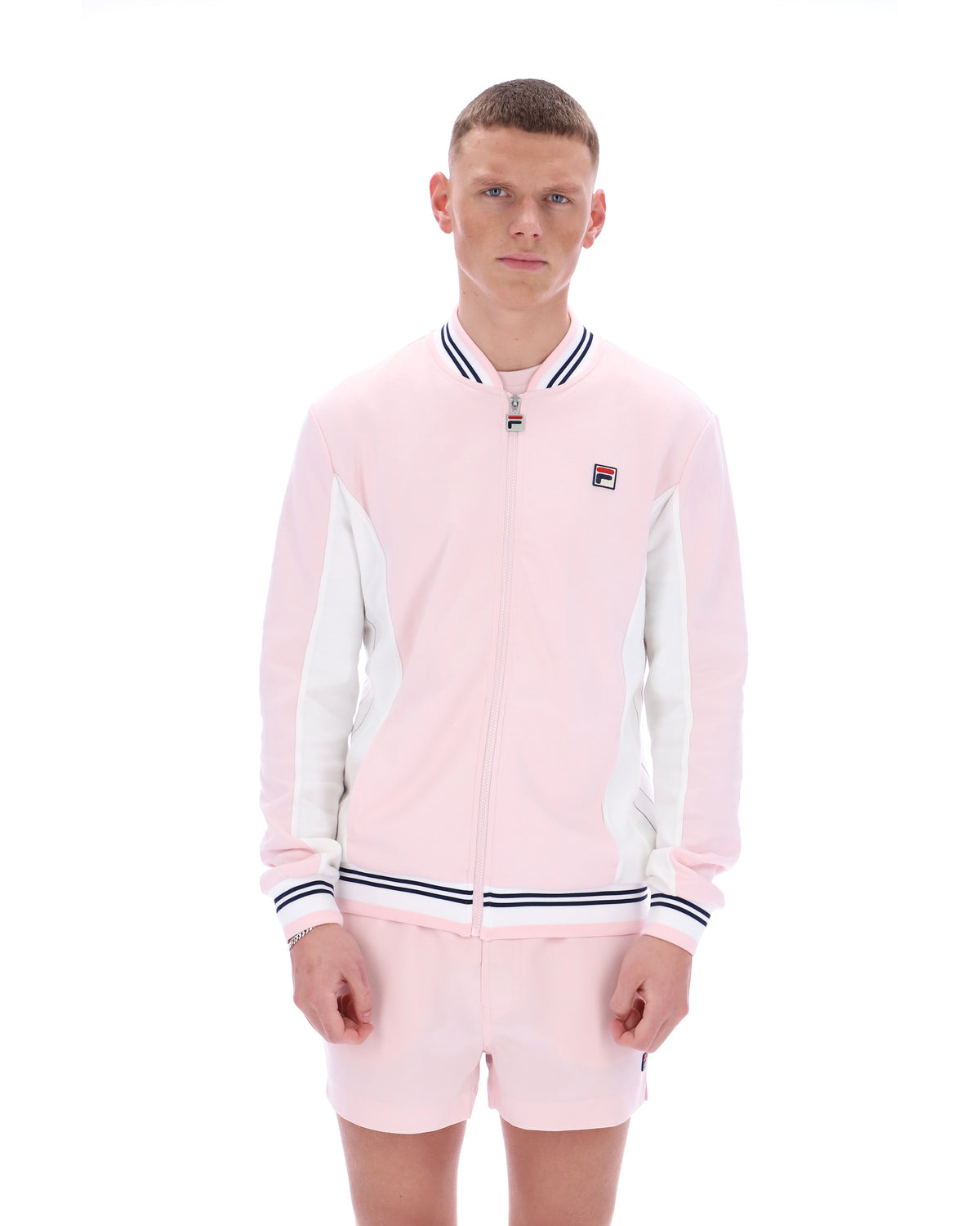 Pale Pink Settanta Baseball Track Top - Light Baby Pink