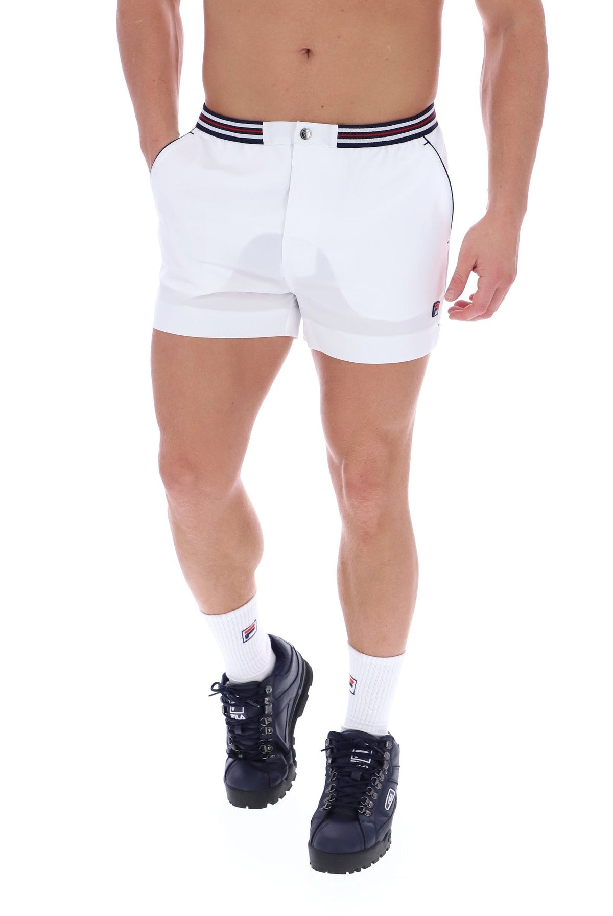 White High Tide Terry Pocket Stripe Shorts - White