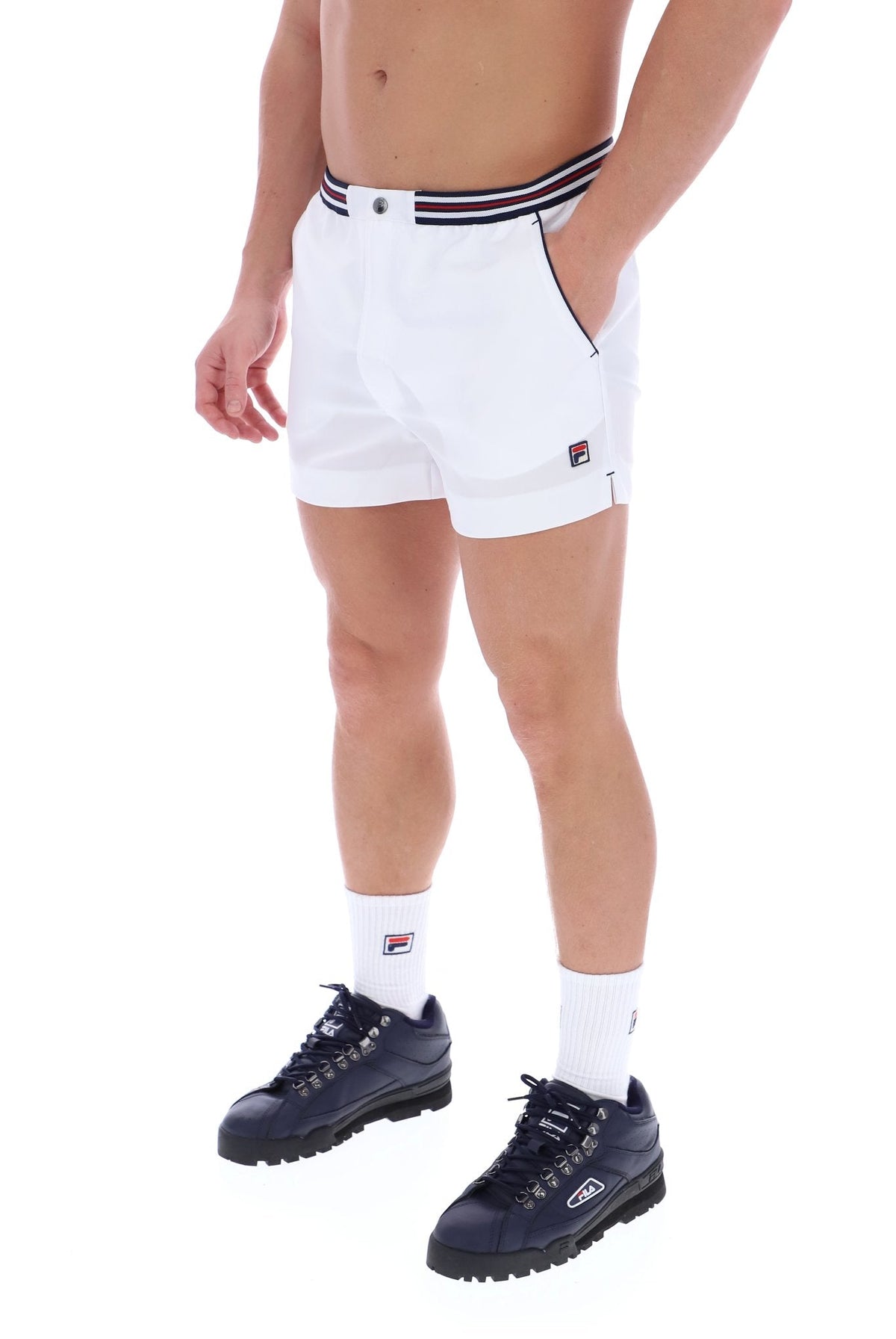White High Tide Terry Pocket Stripe Shorts - White