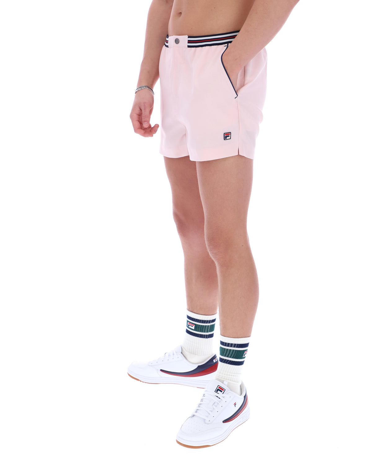 Pale Pink High Tide Terry Pocket Stripe Shorts - Light Baby Pink