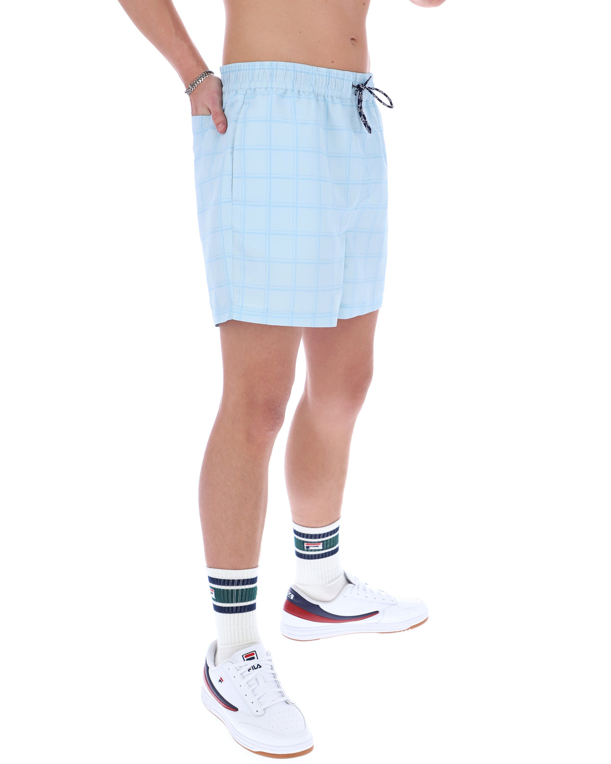 Skyway Mariano Tonal Check Swim Shorts - Baby Blue