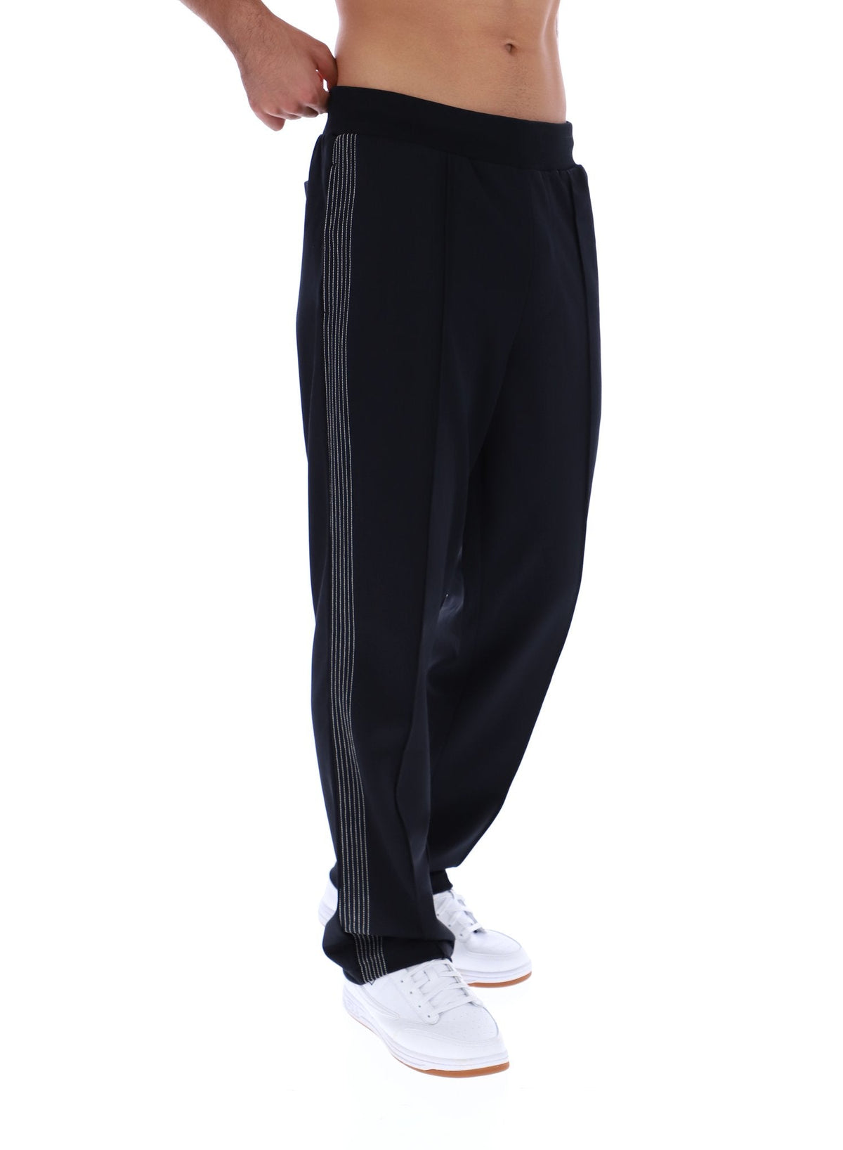 Black Tavis Contrast Stitch Straight Leg Jogger - Black