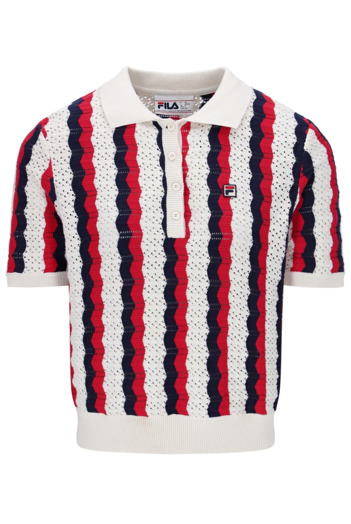 Porto Knitted Crochet Stripe Polo - Gardenia