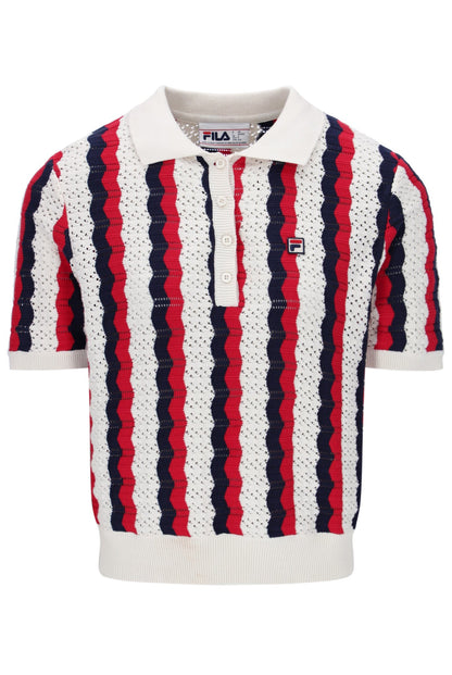 Porto Knitted Crochet Stripe Polo - Gardenia