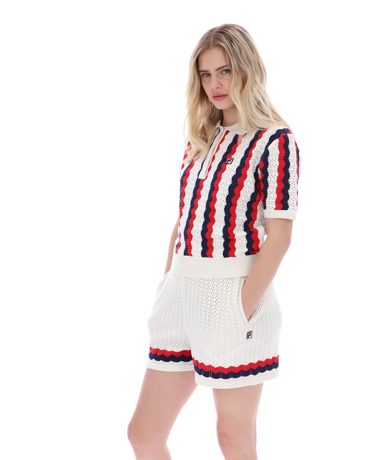 Porto Knitted Crochet Stripe Polo - Gardenia
