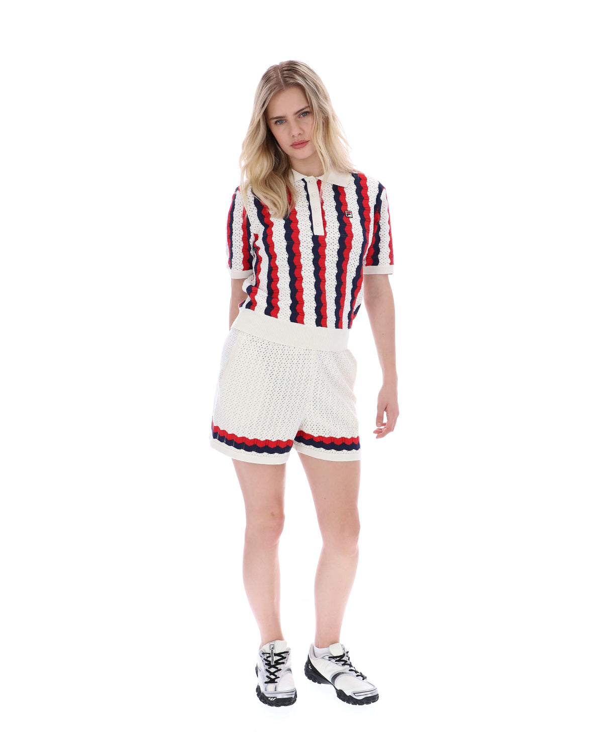 Porto Knitted Crochet Stripe Polo - Gardenia