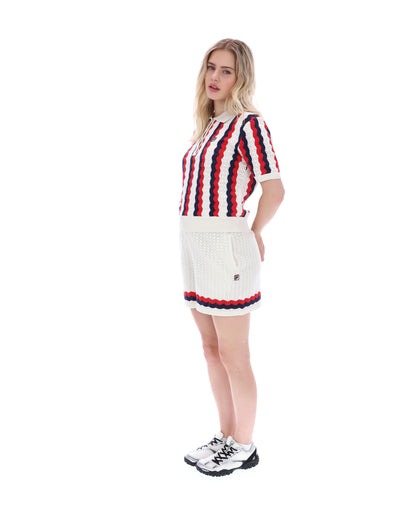 Porto Knitted Crochet Stripe Polo - Gardenia