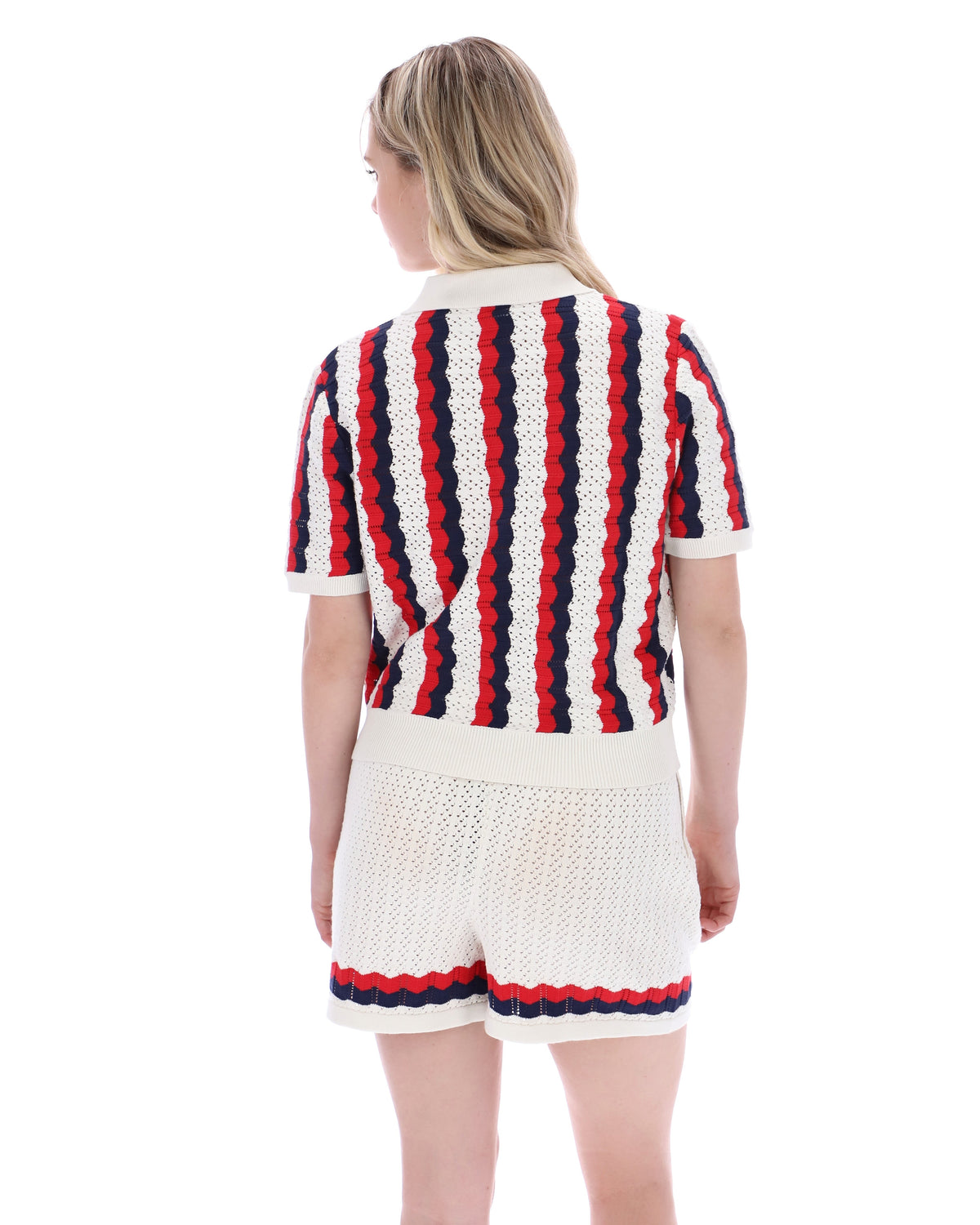 Porto Knitted Crochet Stripe Polo - Gardenia