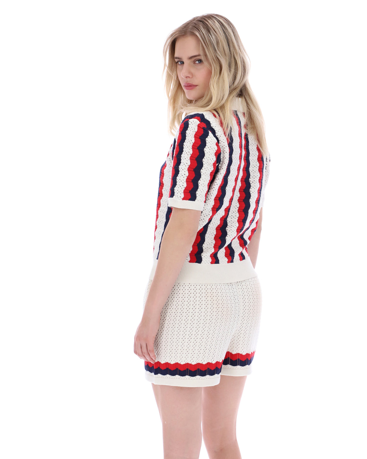 Porto Knitted Crochet Stripe Polo - Gardenia