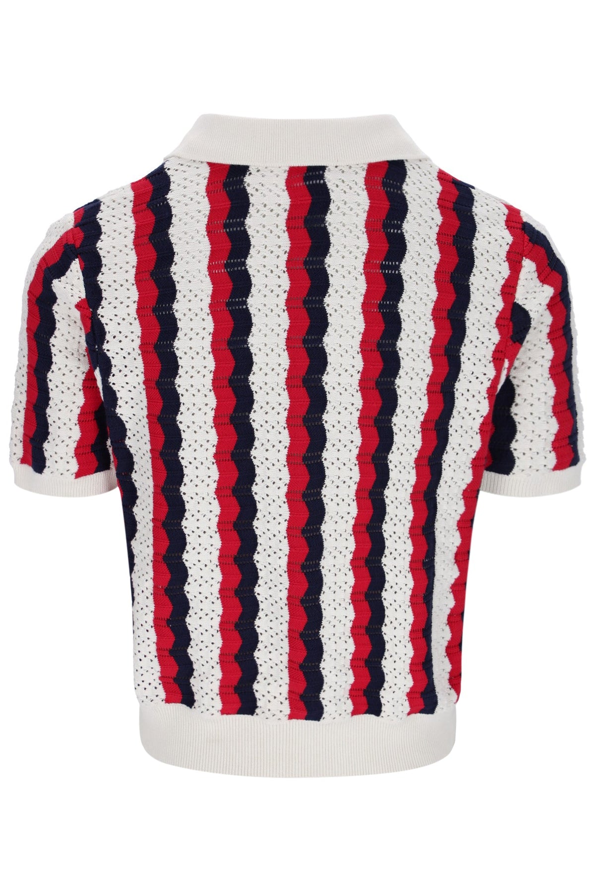 Porto Knitted Crochet Stripe Polo - Gardenia