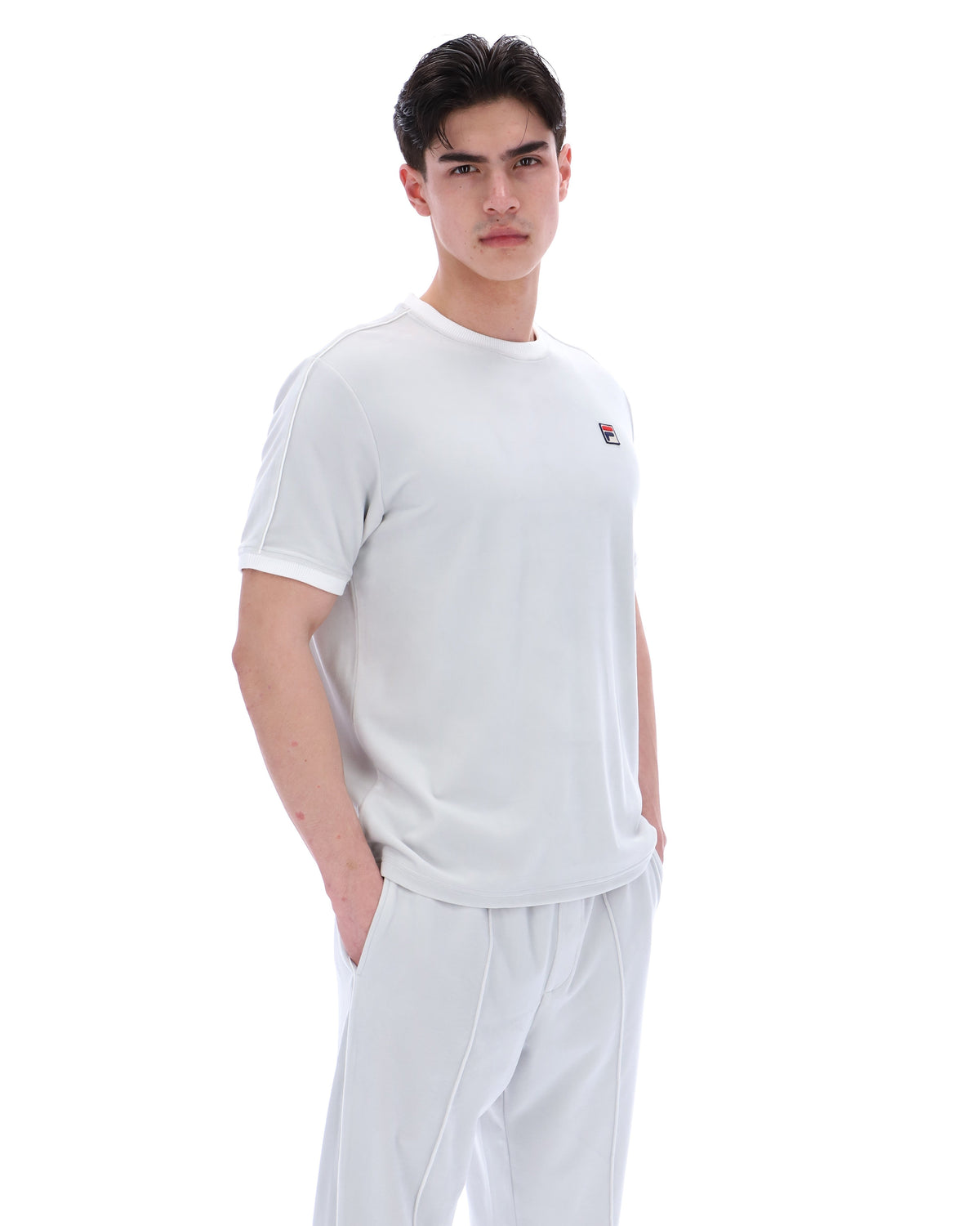 Dawn Blue Basilio Velour Tee - White