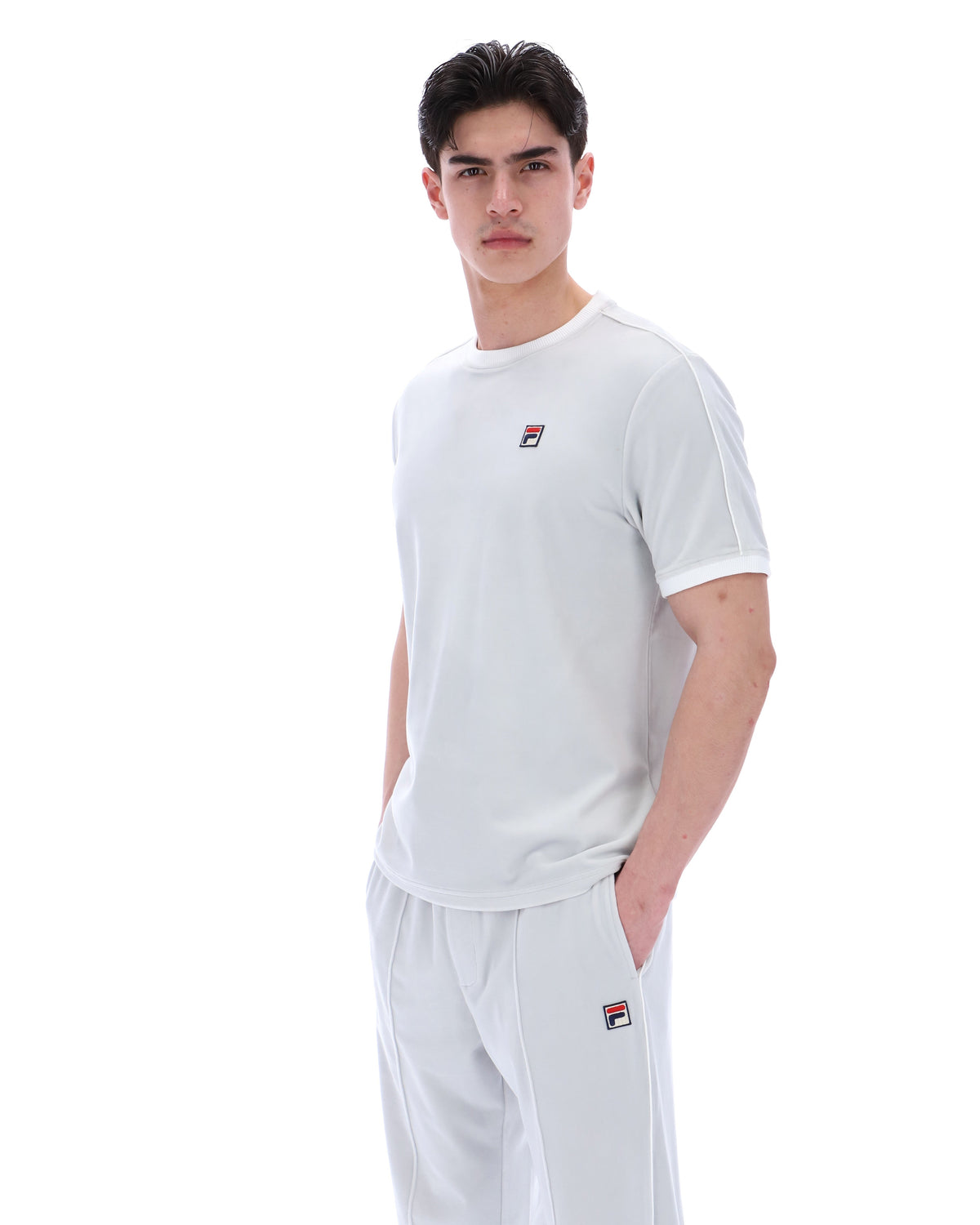 Dawn Blue Basilio Velour Tee - White