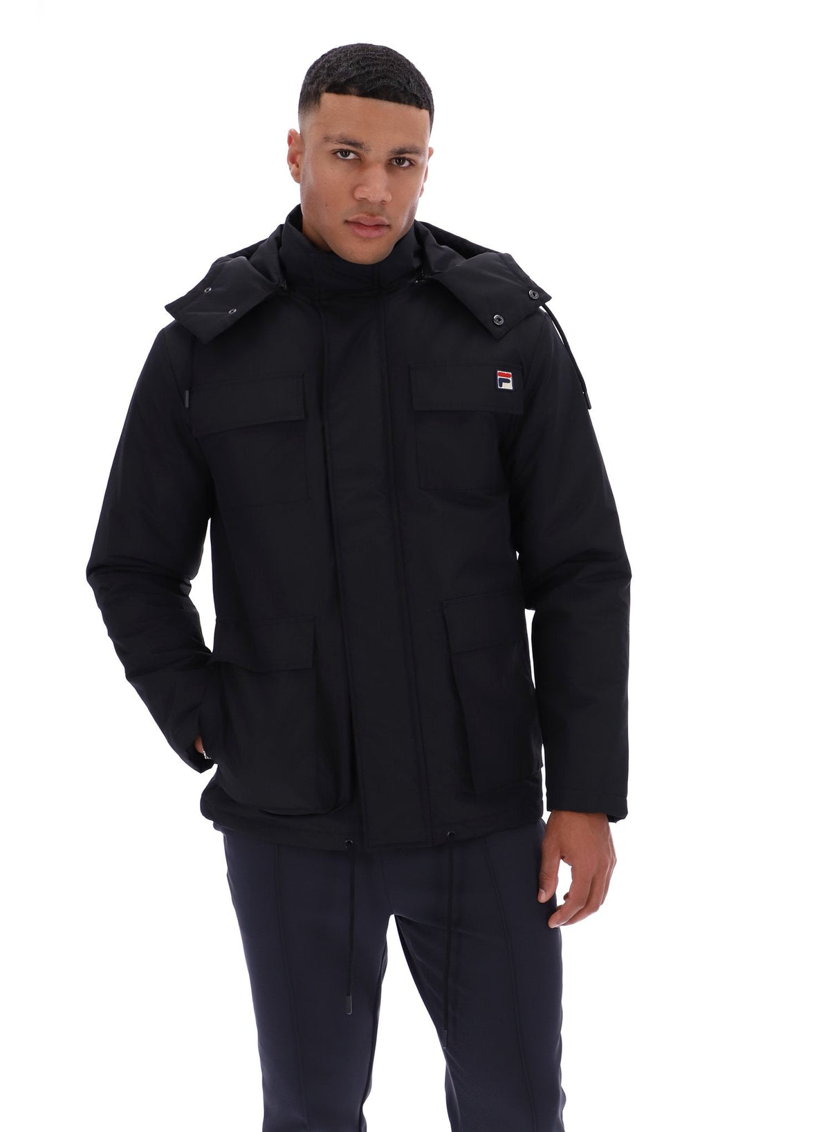 Black Liam Cargo Padded Jacket - Black