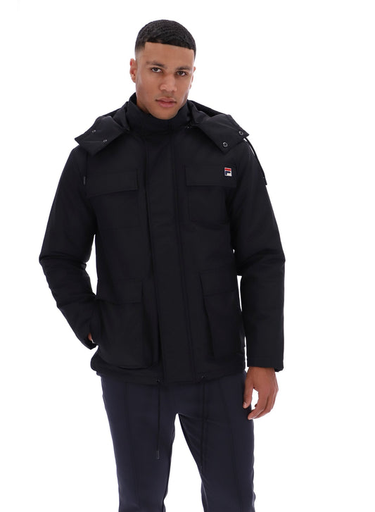 Black Liam Cargo Padded Jacket - Black