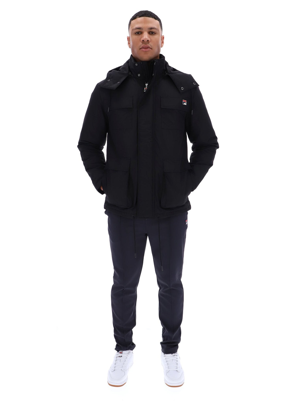 Black Liam Cargo Padded Jacket - Black
