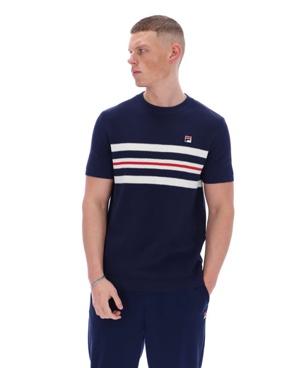 Fila Navy Gerardo Mesh Stripe Knitted Tee - Bold Navy