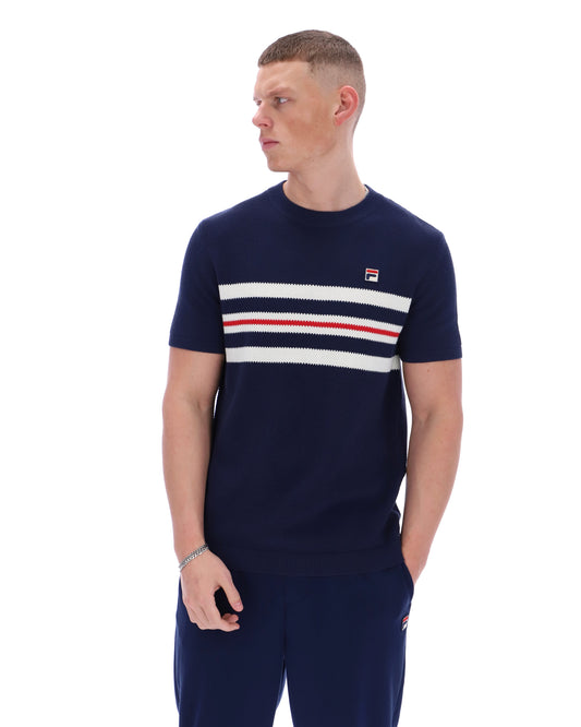 Fila Navy Gerardo Mesh Stripe Knitted Tee - Bold Navy