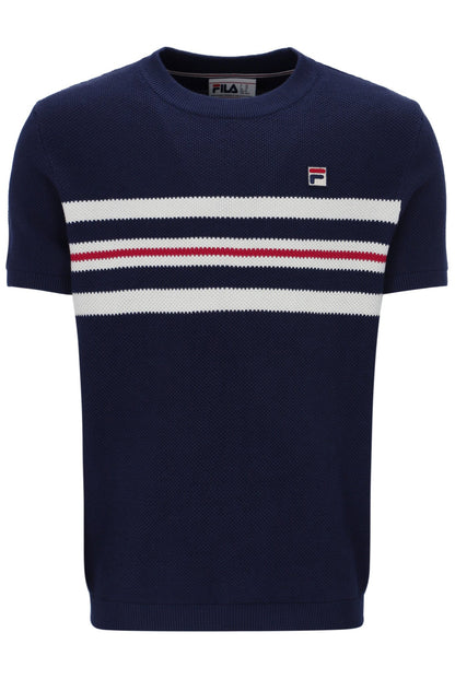 Fila Navy Gerardo Mesh Stripe Knitted Tee - Bold Navy