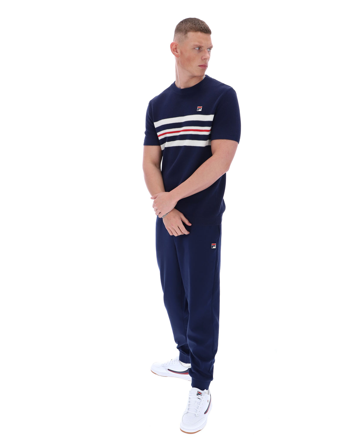 Fila Navy Gerardo Mesh Stripe Knitted Tee - Bold Navy
