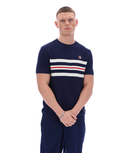 Fila Navy Gerardo Mesh Stripe Knitted Tee - Bold Navy