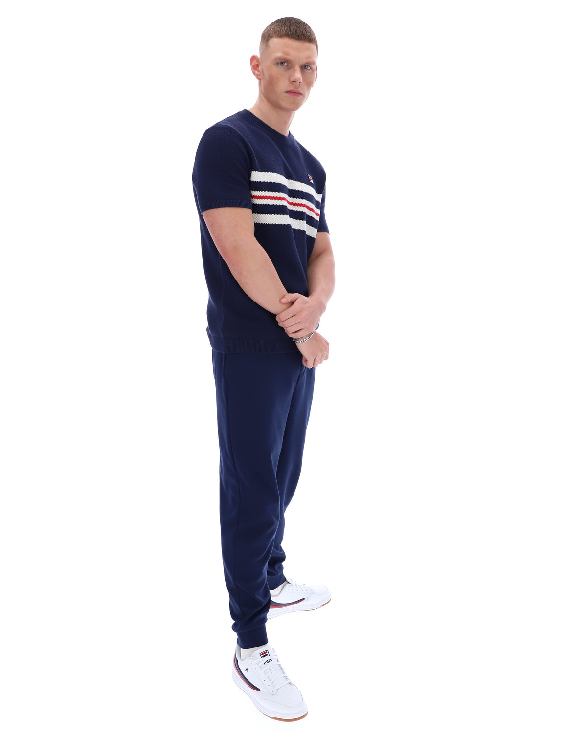 Fila Navy Gerardo Mesh Stripe Knitted Tee - Bold Navy