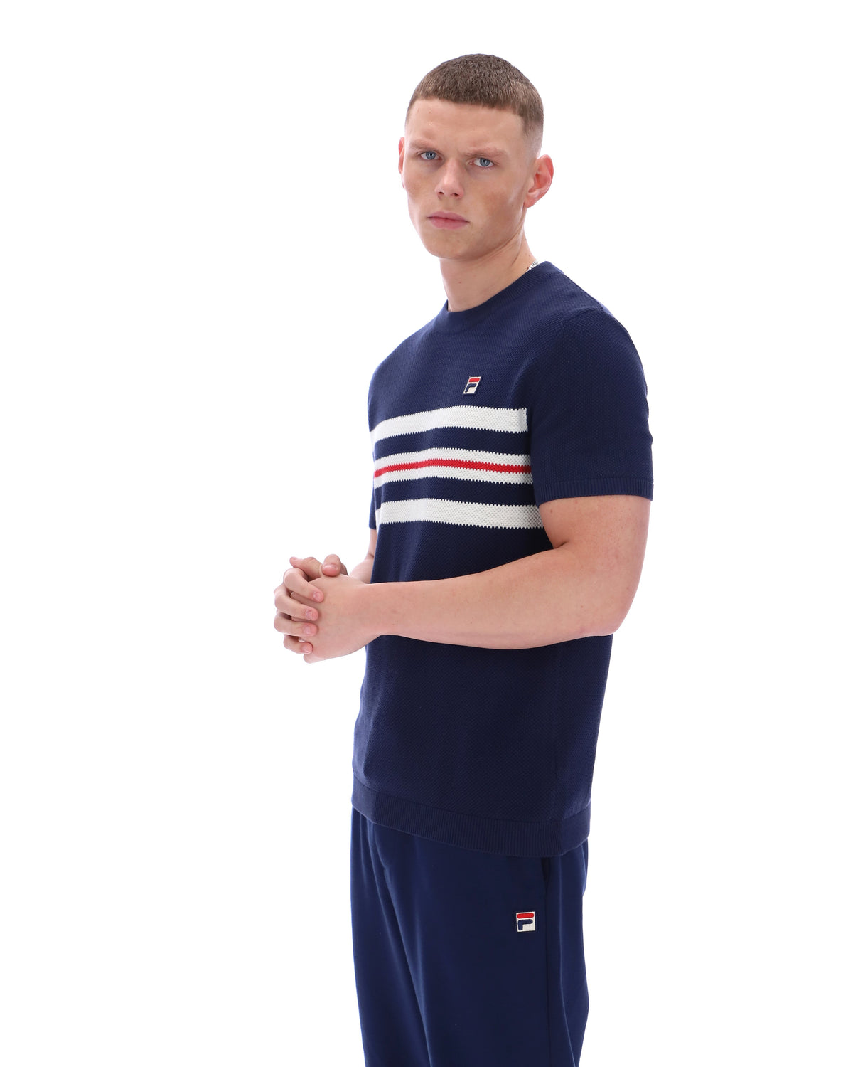Fila Navy Gerardo Mesh Stripe Knitted Tee - Bold Navy