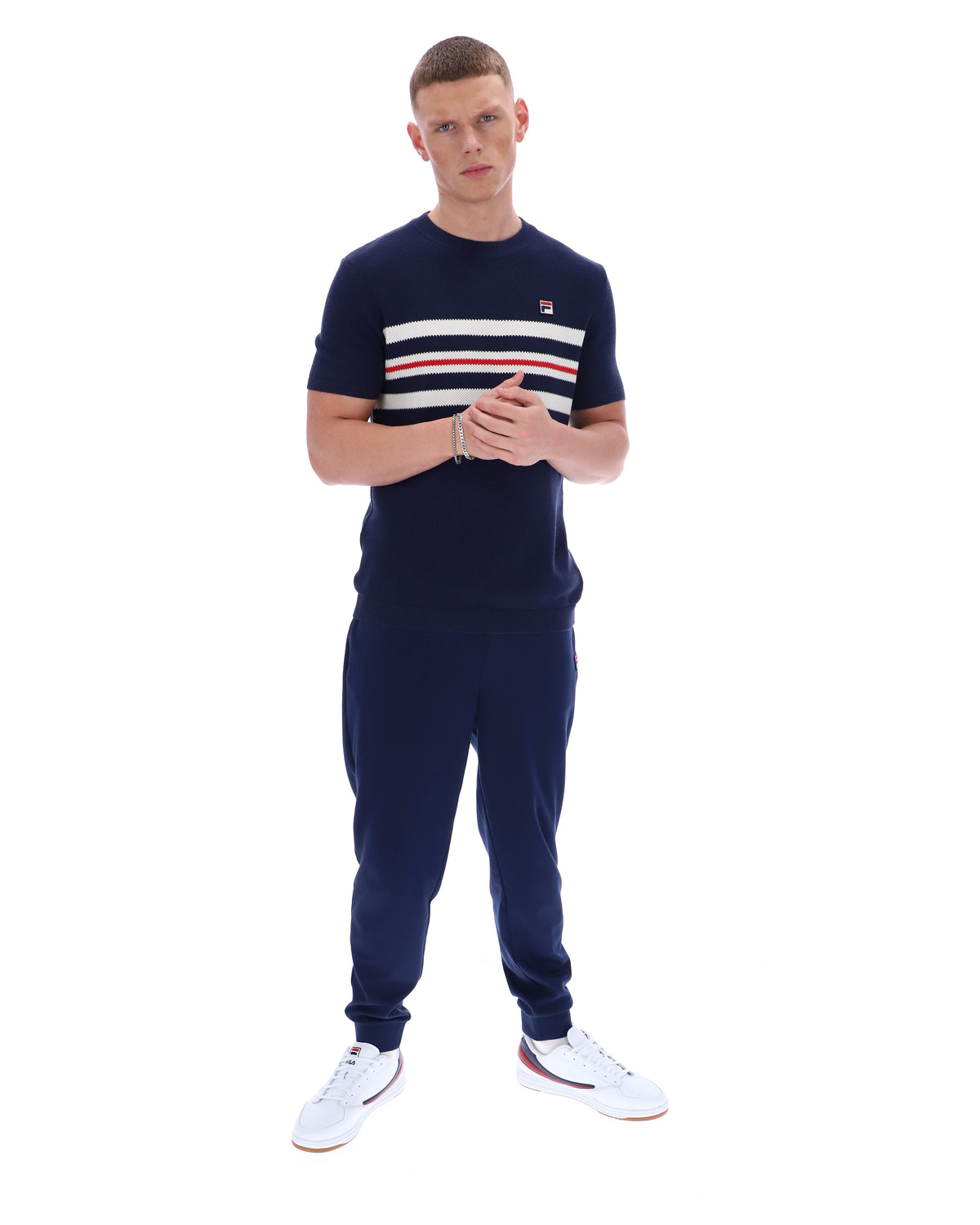 Fila Navy Gerardo Mesh Stripe Knitted Tee - Bold Navy