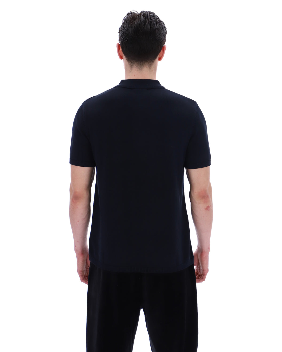 Black Castello Jacquard Knitted Polo with Zip - Black