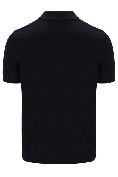 Black Castello Jacquard Knitted Polo with Zip - Black