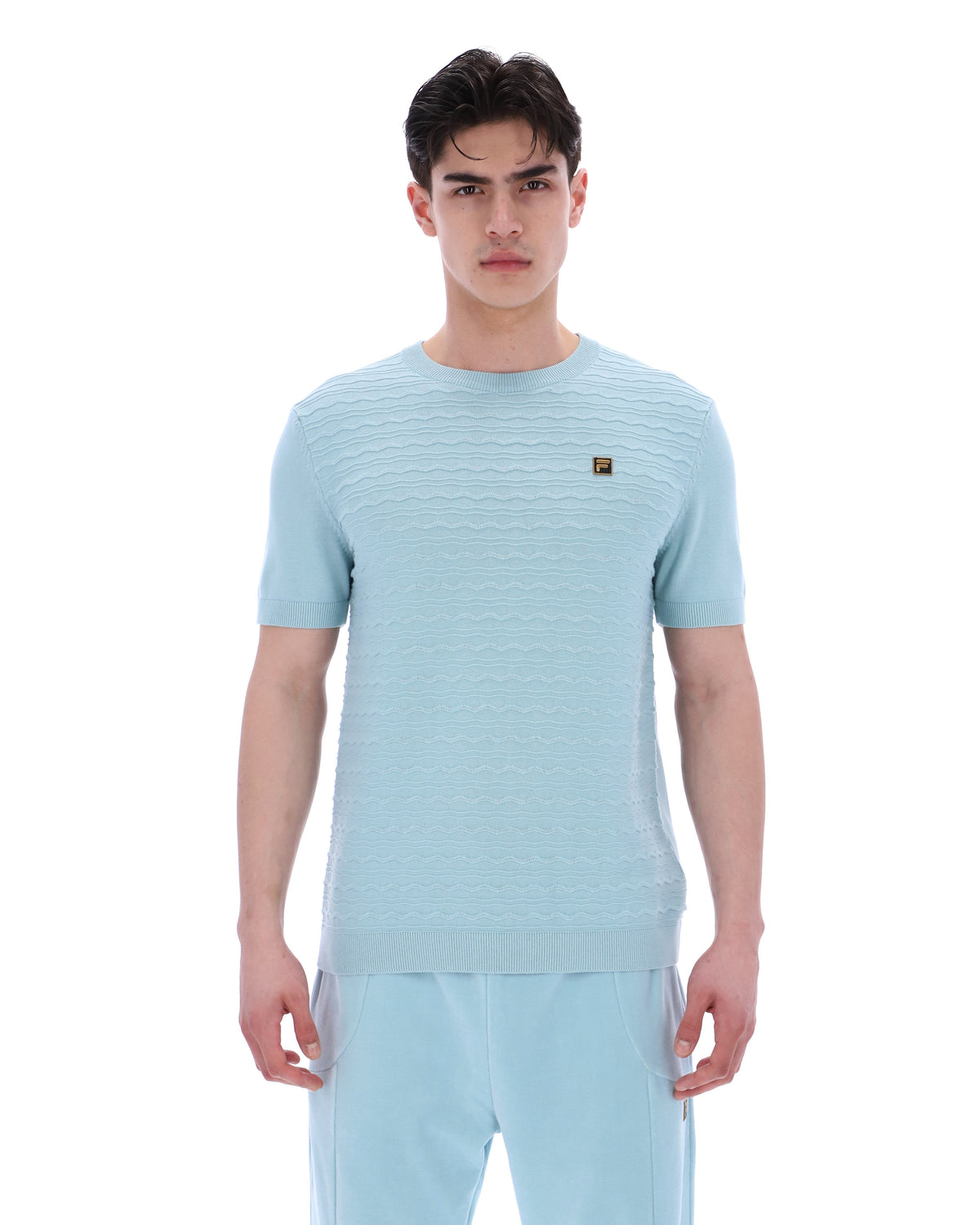 Sterling Blue Don Textured Knitted T-Shirt - Baby blue