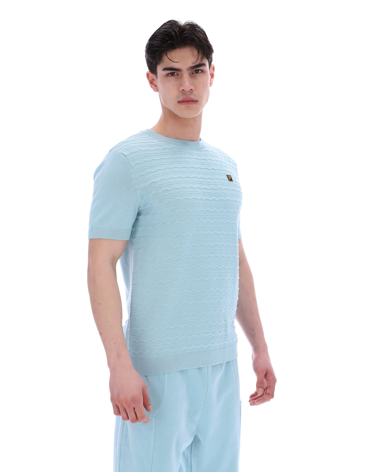 Sterling Blue Don Textured Knitted T-Shirt - Baby blue