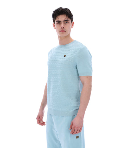Sterling Blue Don Textured Knitted T-Shirt - Baby blue
